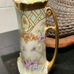 Beautiful c. 1920 Elite Works Limoges France Hand Painted 9 3/4 Lidded Pitcher