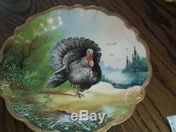 Blakeman &Henderson Limoges Charger HAND Painted Turkey Plate Signed Baumy