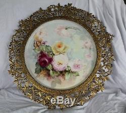 Breathtaking RARE 18 1/2 T&V Limoges Porcelain Plaque with HAND PAINTED ROSES