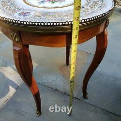 Bronze Mounted Table with Hand Painted Floral Porcelain Top Limoges France 22