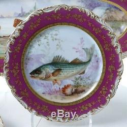 C1890 T&V Limoges 15pc Fish Set Gravy Platter 12 Plates Hand Painted Porcelain