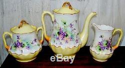 C1901 LIMOGES FRANCE HAND PAINTED VIOLETS by M. B. BARLOW Signed 60 Pcs China Set