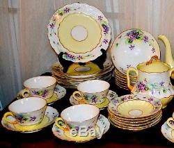 C1901 LIMOGES FRANCE HAND PAINTED VIOLETS by M. B. BARLOW Signed 60 Pcs China Set