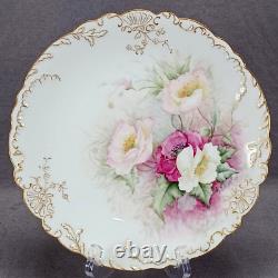 CA Limoges Hand Painted Signed Pink & White Poppies & Gold 8 3/8 Inch Plate