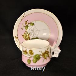 CFH Haviland Cup & Saucer Butterfly Handle Hops & Spider Web 1868-1881 Limoges