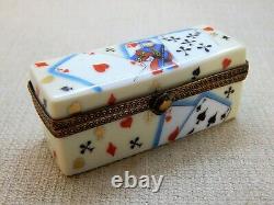 CHANILLE LIMOGES France Porcelain Hinged Trinket Box, Hand Painted Playing Cards