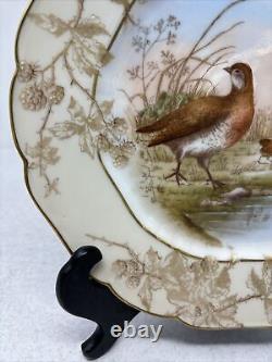 CH Field Haviland Limoges Game Pheasant Bird Hand Painted Plate Gold Gilt Enamel