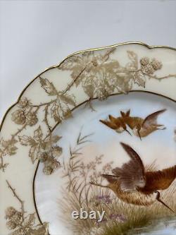 CH Field Haviland Limoges Game Pheasant Bird Hand Painted Plate Gold Gilt Enamel