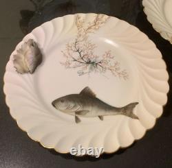 C. 1876 Haviland Limoges France 8 3/8 Sea Life/Fish Luncheon Plates Hand Painted