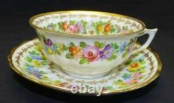 C. Ahrenfeldt Limoges 4 Cups & Saucers Hand Painted Floral withGold Cowell Hubbard