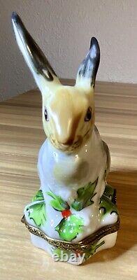 Chamart Limoges France Porcelain Trinket Box Christmas Rabbit Bunny Hand Painted