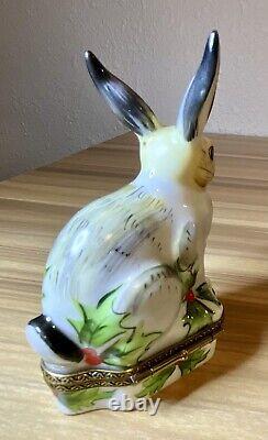 Chamart Limoges France Porcelain Trinket Box Christmas Rabbit Bunny Hand Painted