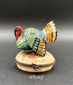 Chanille Limoges Turkey Porcelain Peint Main Thanksgiving Wildlife Trinket Box