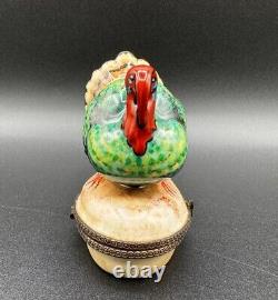 Chanille Limoges Turkey Porcelain Peint Main Thanksgiving Wildlife Trinket Box