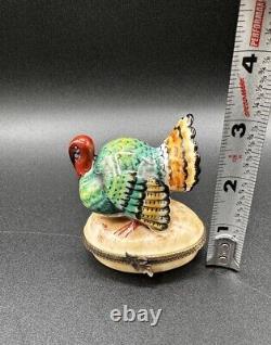 Chanille Limoges Turkey Porcelain Peint Main Thanksgiving Wildlife Trinket Box