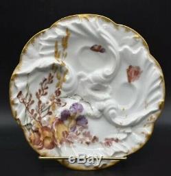 Chas Field Haviland Limoges Hand Painted Wave Mold Sea Life Ocean Oyster Plates