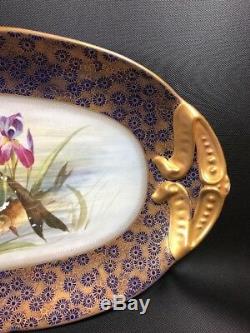 Cobalt & Gold Rim Hand Painted Fish Platter 25 3/4 D & Co/ B & Co Limoges 13