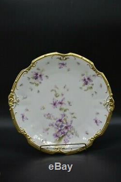 Coiffe LS&S Limoges Hand Painted Violets & Gold Scalloped Ferner & Plate Set