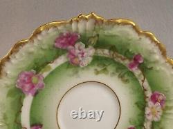 Coiffe Limoges Coronet 1890s Chocolate Cup Saucer Hand Painted Pink Roses Gilded