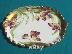 Coiffe Limoges Platter Artist Signed Art Nouveau Hand Painted Tulips Thick Gold