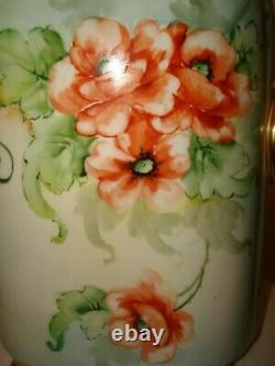 Collectible Beautiful Limoges Poppies Hand Painted Cachepot Vase Made In France