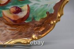 Coronet Limoges 10.5 Charger Plate Hand Painted Peaches Fruit Signed Duval
