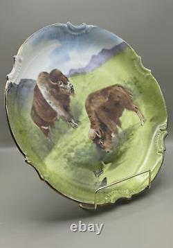 Coronet Limoges Bison Scenic Plate, Hand-Painted, Signed by Artist Prade