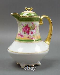 Coronet Limoges France Hand Painted Floral & Gold Chocolate Coffee Tea Pot
