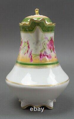 Coronet Limoges France Hand Painted Floral & Gold Chocolate Coffee Tea Pot