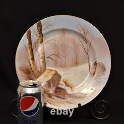 Coronet Limoges Plate 10 1/4 Gold 1920's Hand Painted René Forest Winter Scene