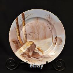 Coronet Limoges Plate 10 1/4 Gold Hand Painted René Forest Winter Scene 1920's