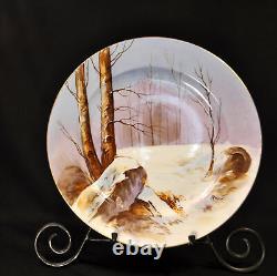 Coronet Limoges Plate 10 1/4 Hand Painted René Winter Forest Scene Gold 1920's