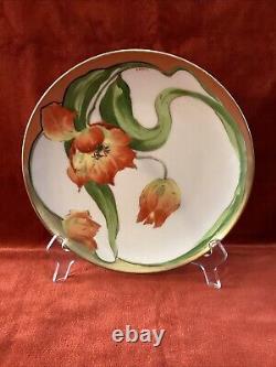 Coronet Limoges Plate Hand Painted by Lamour Pink White Tulip withGold France