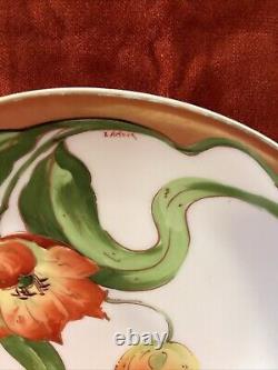 Coronet Limoges Plate Hand Painted by Lamour Pink White Tulip withGold France