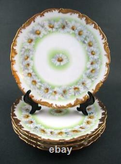 DAISY Apple GREEN border GOLD 4 8.25 LUNCHEON plates Antique T&V LIMOGES