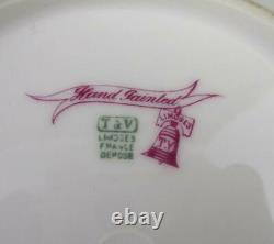 DAISY Apple GREEN border GOLD 4 8.25 LUNCHEON plates Antique T&V LIMOGES