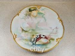 D & C DELINIERES & Co LIMOGES HAND PAINTED 4 GOLD TRIMMED SEASCAPE PLATES 8 3/8
