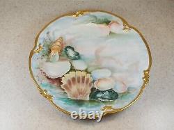 D & C DELINIERES & Co LIMOGES HAND PAINTED 4 GOLD TRIMMED SEASCAPE PLATES 8 3/8