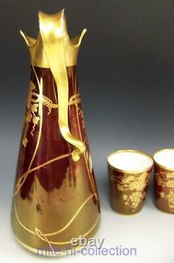 Donath Hand Painted Grapes On Vines In Gold Pitcher & Tumblers