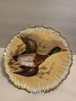 Dubois Antique Limoges Hand Painted Mallard Duck Porcelain Plate 12.8 Rare