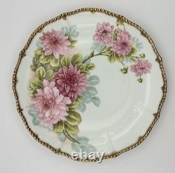 Elite Works Limoges Hand-Painted Plate with Pink Floral Design & Gold Accents