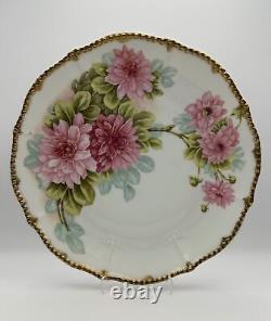 Elite Works Limoges Hand-Painted Plate with Pink Floral Design & Gold Accents