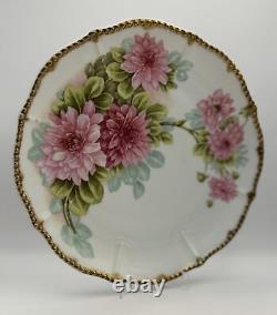 Elite Works Limoges Hand-Painted Plate with Pink Floral Design & Gold Accents