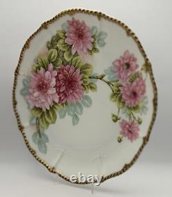 Elite Works Limoges Hand-Painted Plate with Pink Floral Design & Gold Accents