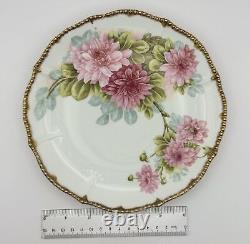 Elite Works Limoges Hand-Painted Plate with Pink Floral Design & Gold Accents