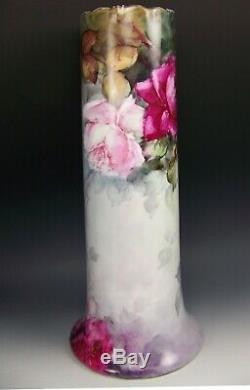 Exquisite 16 Bavaria Hand Painted Roses Vase