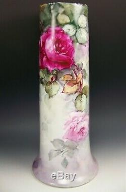 Exquisite 16 Bavaria Hand Painted Roses Vase