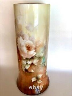 Exquisite Antique Limoges Porcelain Vase Hand Painted Wht/peach Roses 15
