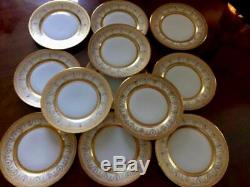 Exquisite Set Of 12 French Limoges Hand Painted Roses Gold Encrusted Plates