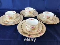 FINE ANTIQUE SET OF 4 FRENCH LIMOGES (GD & Cie) HAND PAINTED & GILDED TRIO'S